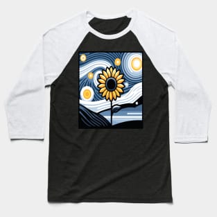 Starry Night's Lone Sunflower Baseball T-Shirt